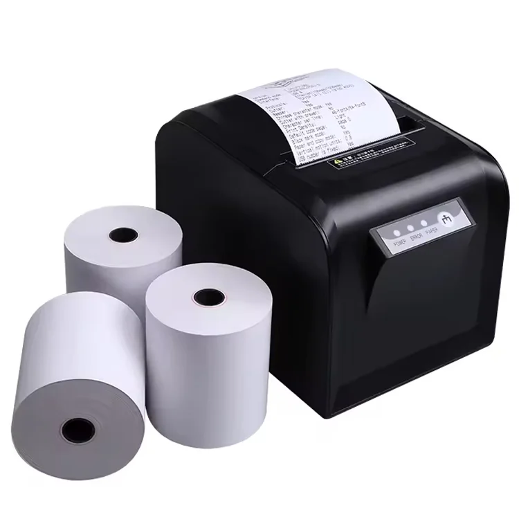 picture of thermal paper rolls beside a portable POS printer